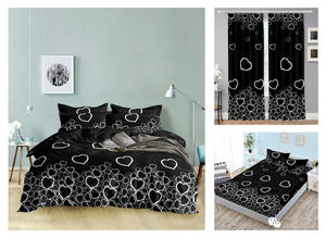 Sprei Set Motif Hati Cinta Warna Putih Hitam Bahan Polyester 100% + Gorden Senada - Product Image 2