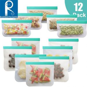 12 unids/set de PEVA de silicona bolsa de contenedores reutilizable a prueba de fugas Cállate bolsa fresca de almacenamiento de alimentos - Product Image 1