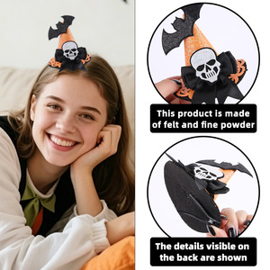 Mini chapeau de sorcière pour adolescents, pince à cheveux avec nœud, accessoire de déguisement pour Halloween, décoration de bal, chapeau de sorcier, épingle à cheveux en textile - Product Image 3