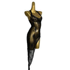 Abito con strass Sexy da ballo abito lungo per banchetto a spacco alto Costume da ballerina spogliarellista che vede attraverso il Night Club - Product Image 2