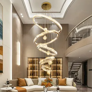 Guzhen Factory Luxury Hotel Long Staircase Light Modern K9 Crystal Large Pendant Light High Ceiling Hanging Ring Pendant Light