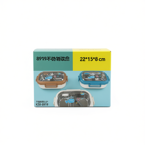 Contenitore per Pranzo in Acciaio Inox 22x15x8 Cm con Coperchio, 2 Scomparti, Stile Carino K50-8919 - Product Image 1