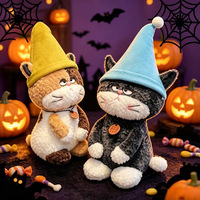 Peluche de chat sorcier lestée pour Halloween, jouet en peluche personnalisé OEM ODM, chat en peluche doux pour décoration et cadeau d'Halloween