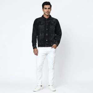 2026 OEM <b>Custom</b> Wholesale Men's Cotton Long Sleeve Black Plain <b>Denim</b> <b>Jacket</b> New Design Autumn Motorcycle Hooded Windproof Front - Product Image 1