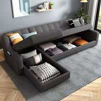 Wandbett Doppelgröße Klappbett mit Stauraum Stoff-Schlafsofa mit Chaiselongue