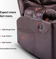 Canapé inclinable électrique en cuir brun foncé pour salon moderne et luxueux, avec appui-tête et repose-pieds réglables