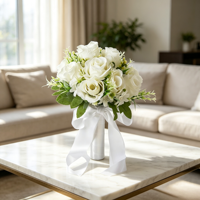 Bouquet de roses en soie préservées pour mariage, remise de diplôme, fête des Mères et Saint-Valentin - Fait main
