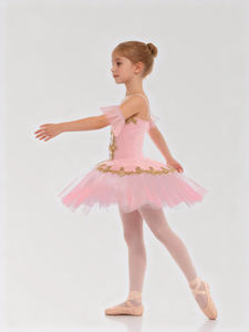 Anna Shi Nouveaux Designs Tutu de Danse Ballet en Spandex Rose Mat avec Applications Brodées Dorées - Product Image 2