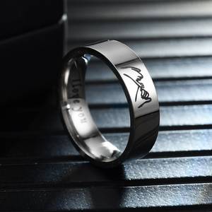 Hadiah Hari Valentine Wanita Pria Persahabatan, Baja Nirkarat Berlapis Perak Hitam Kustom <span class=keywords><strong>Pinky</strong></span> Dapat Diukir Cincin Janji untuk Pasangan - Product Image 5