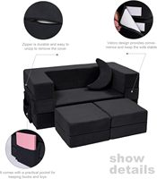 Canapé modulaire moderne pour enfants, convertible en lit, en peluche, avec housse amovible (noir)