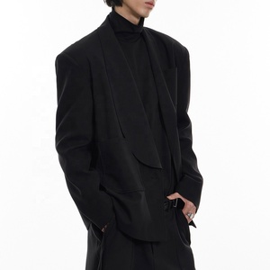 Weisilili OEM ODM <span class=keywords><strong>Blazer</strong></span> Nero <span class=keywords><strong>Oversize</strong></span> di Alta Qualità per <span class=keywords><strong>Uomo</strong></span>, Design alla Moda in Cotone con Spalline Personalizzate - Product Image 3