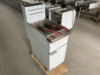 Freidora de Gas Comercial OUTE (1 Tanque, 2 Cestas y 4 Quemadores) para Cantinas de Pollo, Gran Capacidad, Eficiente, Acero Inoxidable, Segura