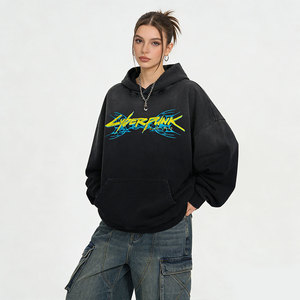 Sudadera con Capucha de Punto de Invierno Estilo Cyberpunk de Moda AMCLEVER, Prenda Vintage Teñida y Lavada con Patrón Sólido DTG - Product Image 5