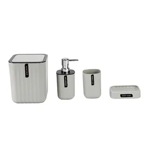 Cubo de basura nórdico para baño, dispensador de jabón, taza, plato de jabón incluido, juego de accesorios de plástico para baño, 4 Uds.