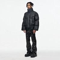 Pantalon pour homme en PU brillant, noir brillant, simili cuir, coupe évasée, ample, avant-gardiste, streetwear