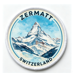 Zermatt Switzerland Mountain Embroidered Iron-On Patch Circle Shape Nonwoven Felt Gift Decorative Applique - Product Image 1