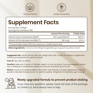 Vitamina D3 K2 Cápsulas blandas de aceite de coco Suplemento de vitamina D y <span class=keywords><strong>K</strong></span> con absorción de calcio y Salud ósea Cápsulas de gel blandas de vitamina - Product Image 2