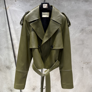 Blazer en cuir de haute qualité, <span class=keywords><strong>veste</strong></span> en cuir d'agneau véritable, <span class=keywords><strong>veste</strong></span> en cuir souple pour femmes, <span class=keywords><strong>veste</strong></span> verte - Product Image 1