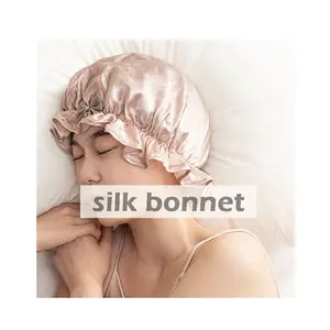 100% 실크 Bonnets 조절 접이식 가장자리 헤어 케어 Bonnets 활 장식