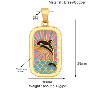 Diy铜镀金闪亮锆石配件几何方形彩色塔罗牌花鸟心宇宙海洋吊坠 - Product Image 6