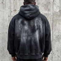Sweat à capuche zippé pour homme, coupe courte et ample, 100% coton, délavé à l'acide, effet soleil, avec logo personnalisé imprimé, style vintage et grammage lourd