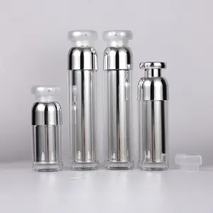 Oem Luxe Acryl Airless Fles 15Ml 30Ml 50Ml Vacuümfles Met Zilveren Pomp Voor Cosmetische Lotion Crème Fles Logo