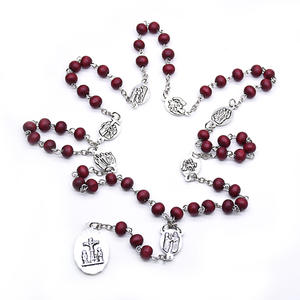 Novedoso Collar Rosario <span class=keywords><strong>de</strong></span> los Siete Dolores <span class=keywords><strong>de</strong></span> la Virgen María con Cuentas <span class=keywords><strong>de</strong></span> Madera Bañado en Plata para Oración Cristiana Católica por Sublimación - Product Image 1