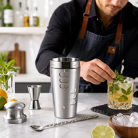 Ensemble de shakers à cocktails avec cadran de recettes, Margarita, Tom Collins, Mojito, en acier inoxydable brossé, double doseur et cuillère pour bar à domicile