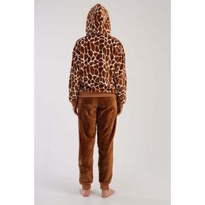 Ensemble de pyjama doux à capuche et demi-zip pour femme, à manches longues, épaules tombantes avec poches à revers, vêtements de nuit - Product Image 1