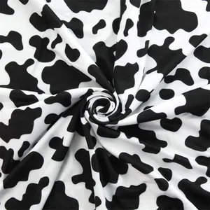 Black and white cow pattern knitted weft pure 100% polyester fabric liverpool digital printed bullet fabric for baby garment