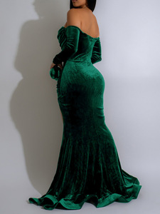 Vestido de noche para mujer, falda larga hasta el suelo, vestidos de fiesta de terciopelo coreano sexys y a la moda - Product Image 5