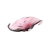 Bol en verre artistique soufflé à la main, forme de pétale moderne, violet, bord frisé, paroi épaisse, plateau sculptural pour bijoux, pour la décoration d'hôtels et de villas