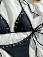 Ensemble de bikini 2 pièces pour femme, style halter, clouté, avec œillets, string micro, coupe haute, triangle, sexy et audacieux