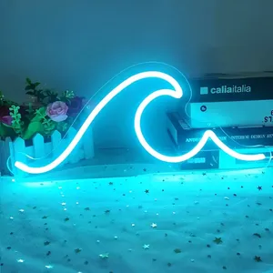 ไฟนีออน LED รูปคลื่น<span class=keywords><strong>สี</strong></span><span class=keywords><strong>ฟ้า</strong></span>ตกแต่งผนังด้วย USB สำหรับห้องนั่งเล่นห้องนอนบาร์วันเกิดวันแต่งงาน - Product Image 1