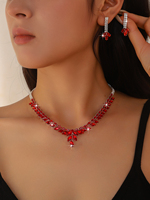 Ensemble collier et boucles d'oreilles en zircon coloré de luxe léger, exquis et polyvalent pour le port quotidien des femmes