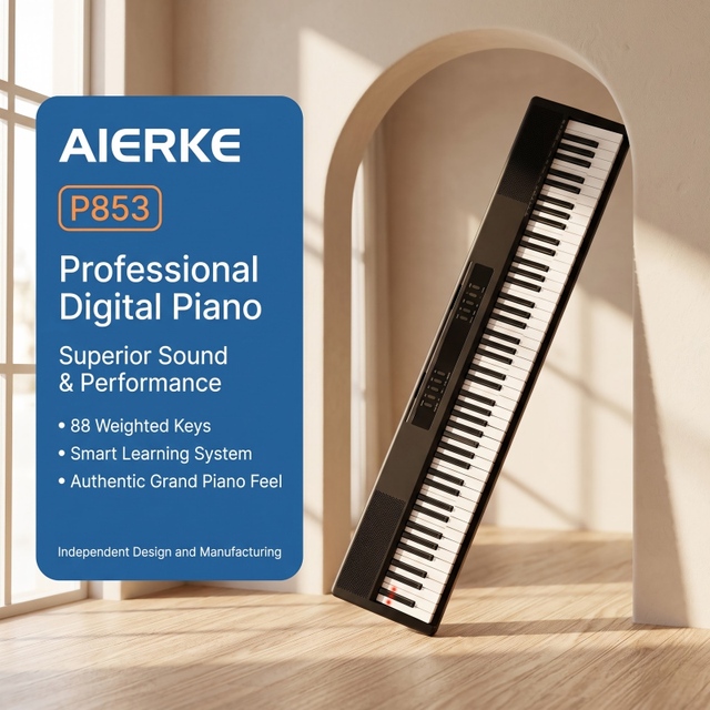 AIERKE P853 Lightweight Electronic Piano 88-Key Lighted Digital Piano with 128 Rhythms 20 Demo Songs