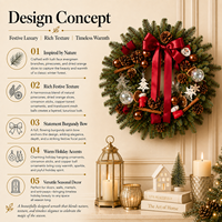 Guirlande de Noël Artificielle Premium Prête à Expédier Personnalisable avec Nœud en Satin Rouge, Cônes de Pin, Épices et Fruits Séchés – Décoration Intérieure et Extérieure