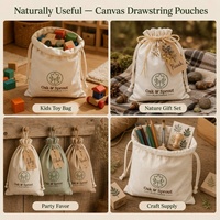 Tas Serut Kanvas Alami Logo Kustom Bordir Tali Katun Hadiah Kosmetik Perawatan Kulit Parfum Lilin Penyimpanan Grosir OEM