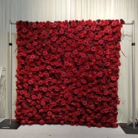Toile de fond murale personnalisable en rouleau, motif fleurs rouges romantiques, mur de fleurs artificielles pour décoration de mariage et événements