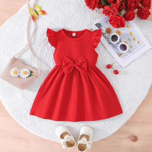 Abito Estivo 2026 Nuovo Stile Coreano per Bambina con Maniche a Volant in Cotone, Vestito a Trapezio per Neonata 0-3 Anni, Modello Principessa Fragola Rossa - Product Image 2