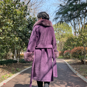 Black Friday Sale QC21157 Sheep Shearling Chaqueta pesada de lana esponjosa Abrigo largo de lana de lujo para <span class=keywords><strong>mujer</strong></span> con piel de zorro real - Product Image 3