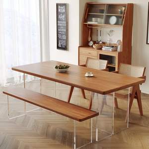 Juego de Mesa de Comedor de Madera Maciza de 4 Piezas con Patas Acrílicas, Rectangular, Estilo Nórdico, Muebles para Comedor - Product Image 1