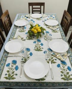 Cotton Floral <b>Tablecloth</b> Blue White Dining Table Cover Printed Table Linen Kitchen Decor <b>Washable</b> Table Cover - Product Image 3