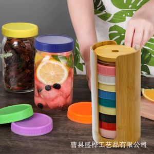 Qoomaba Wooden Lid <b>Storage</b> <b>Rack</b> Round <b>Kitchen</b> Mason Jar Lid Organizer Easy Cleaning Standing Type - Product Image 3