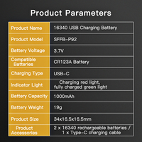 Baterai C USB Isi Ulang Lithium C dengan Kabel Pengisi Daya 3.7V Tipe C Dapatkan Hadiah Senter