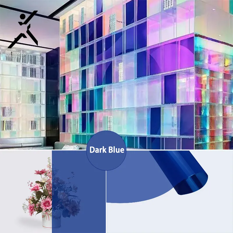 Film de confidentialité de bâtiment décoratif de couleur bleu foncé Film de verre de couleur stable auto-adhésif étanche 1.52*30M avec décoratif