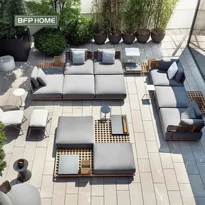 Bfp Home Nieuwste Ontwerp Fabriek Prijs Teak Meubels Balkon Patio Tuin Sets Buiten Sofa Meubels Massief Houten Patio Sofa