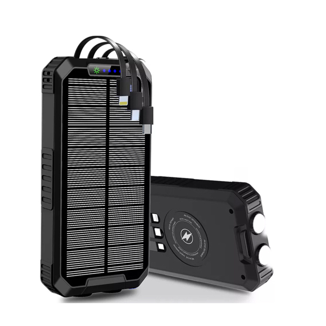 Waterproof Solar Power Bank with USB Type-C & Micro USB Ports Fast Charge 30000mAh Wireless Charging LED Display for Outdoor Use