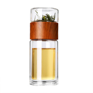 Seaygift Custom logo Leakproof BPA Free Portable Double Wall High Borosilicate Glass Reusable Crystal Tea Infuser Water Bottle