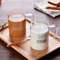 Tasse en verre résistant à la chaleur, thé, lait, jus, eau, petit déjeuner, tasse à café avec couvercle en bambou et cuillère, tasses en verre du matin